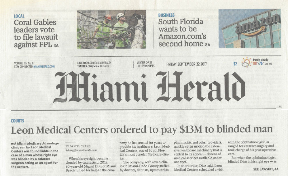 Miami Herald - Leon Medical Center ordered to pay $13 million